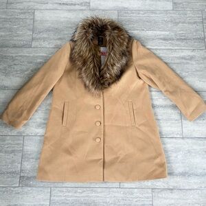 Studio Ey Camel Coat with Faux Fur Trim‎